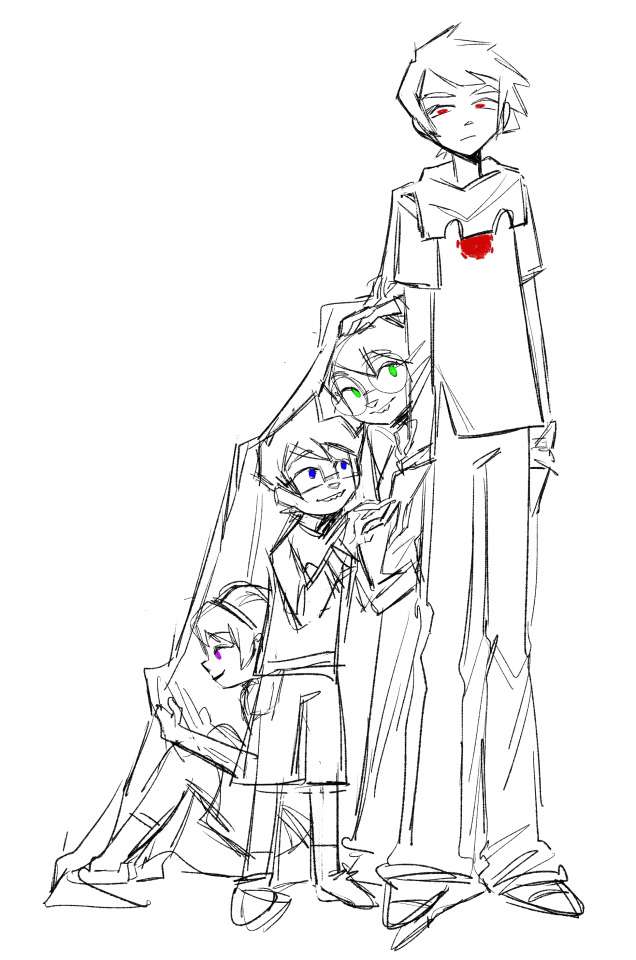 2girls, black_lips, blue_eyes, cape, dave_strider, green_eyes, headband, homestuck