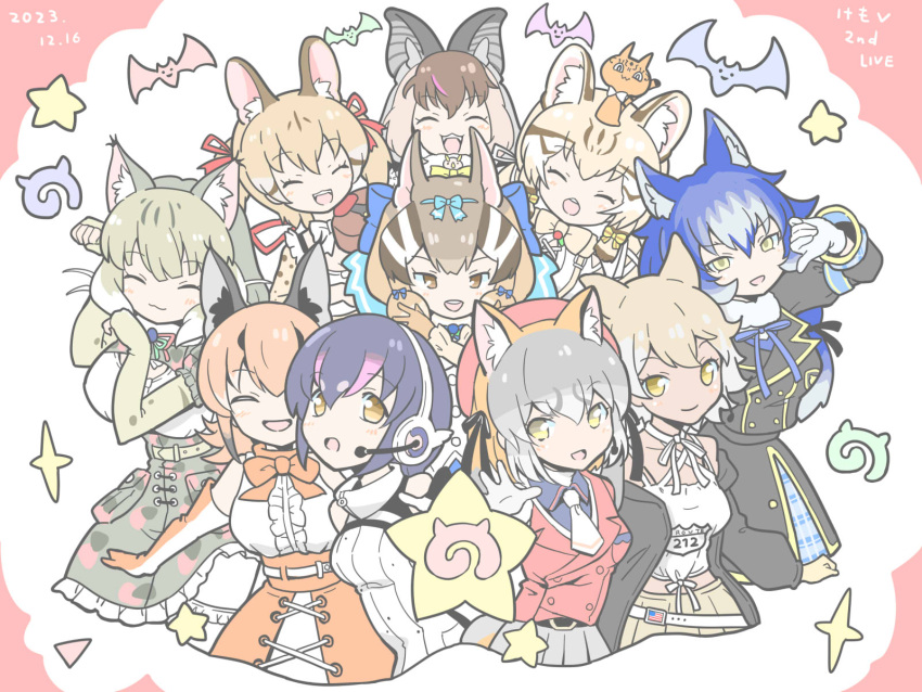 6+girls, animal_ears, bat_ears, bat_girl, black_hair, blazer, blonde_hair, blue_hair