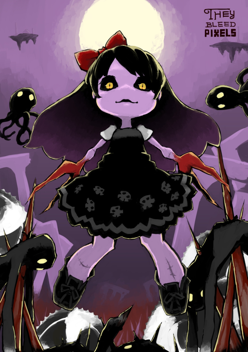 129adam, black_dress, black_sclera, colored_sclera, colored_skin, creature, dress, floating