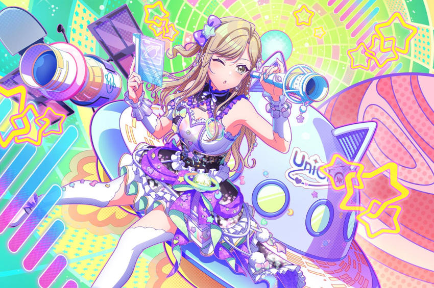 blush, brown_eyes, brown_hair, d4dj, dress, long_hair, official_art, tendou_hayate