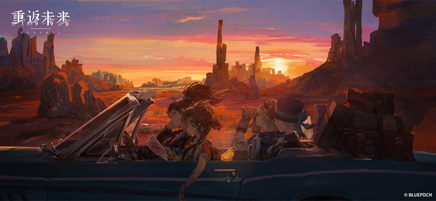 1boy, 3girls, backpack, bag, bandaged_arm, bandaged_hand, bandages, binoculars