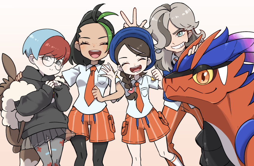1boy, arven_(pokemon), ayakadegozans, backpack, bag, black_hair, black_hoodie, black_pantyhose