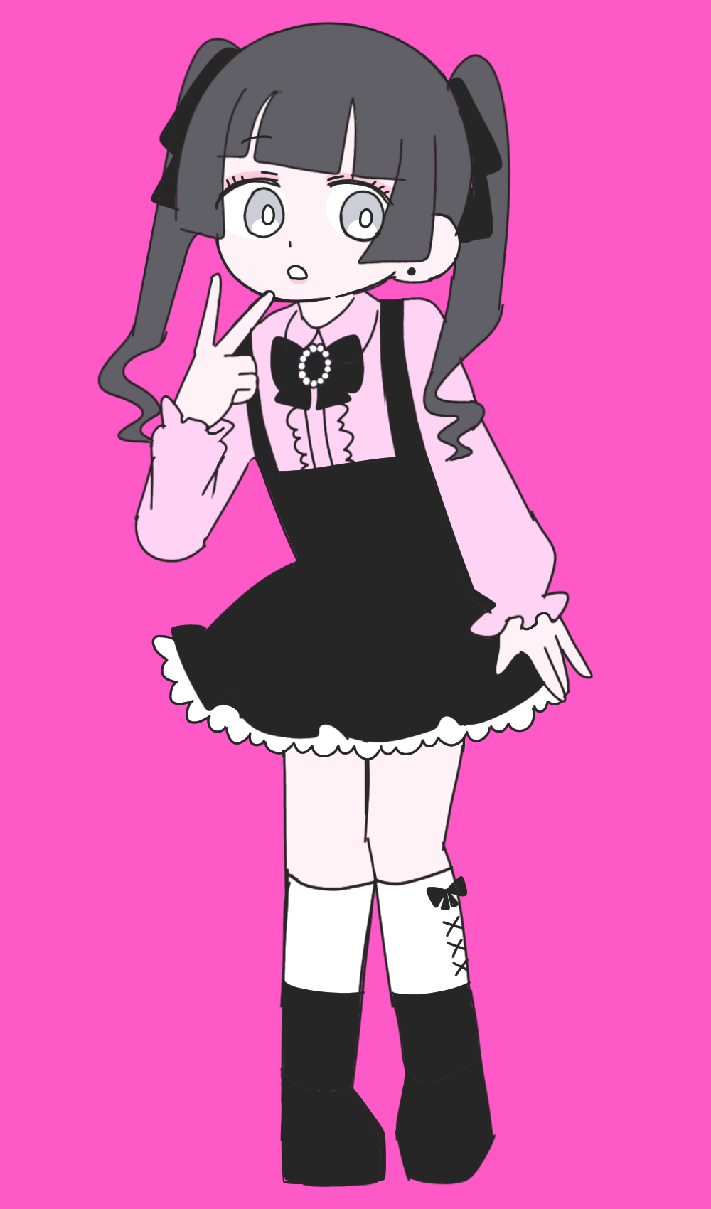 1girl, black_bow, black_dress, black_footwear, black_hair, black_ribbon, boots, bow
