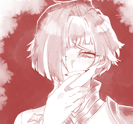 1girl, armor, blush, grin, half-closed_eyes, hand_up, kromer_(project_moon), limbus_company