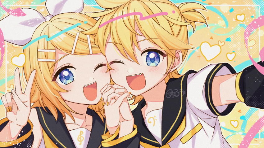 1boy, 1girl, absurdres, bare_shoulders, black_sailor_collar, blonde_hair, blue_eyes, border