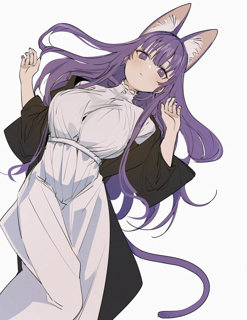 1girl, absurdres, animal_ear_fluff, animal_ears, black_coat, black_robe, blunt_bangs, breasts