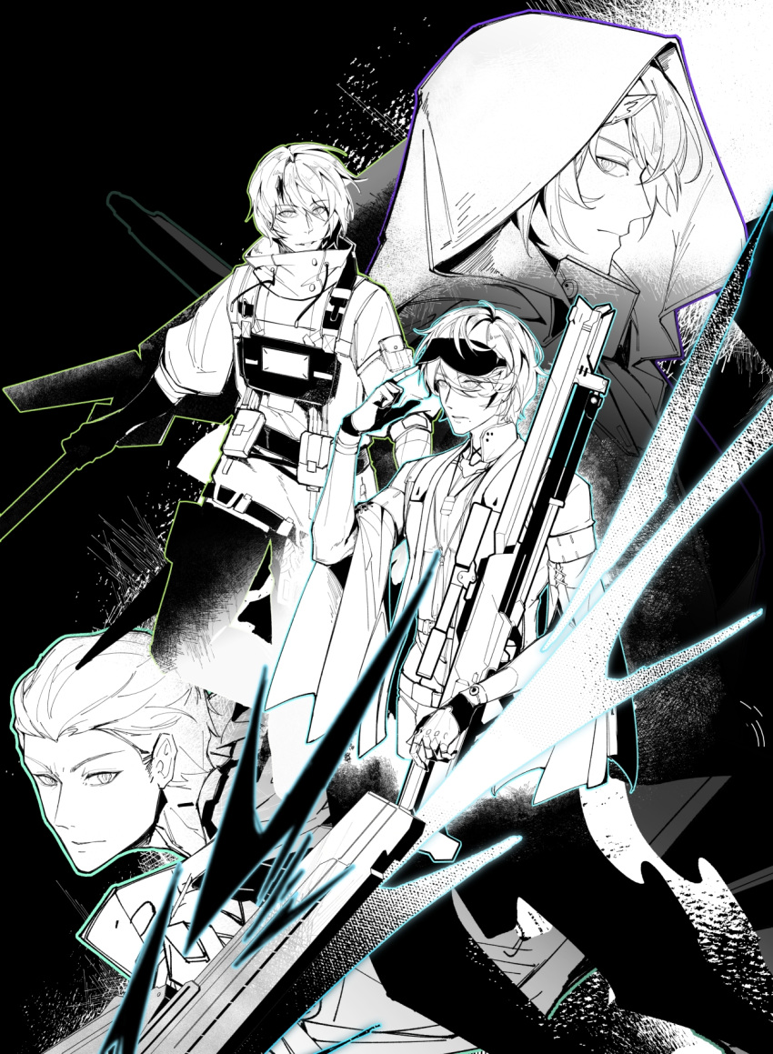 4boys, aqua_outline, armor, blue_outline, boots, breastplate, camu:_crocotta_(punishing:_gray_raven), camu_(punishing:_gray_raven)