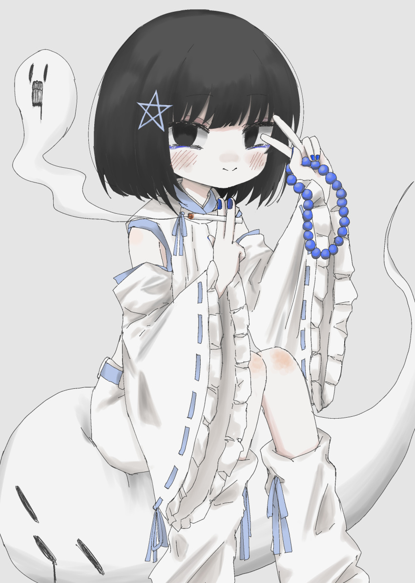 1girl, absurdres, black_eyes, black_hair, blue_eyeliner, blue_nails, blush, bob_cut