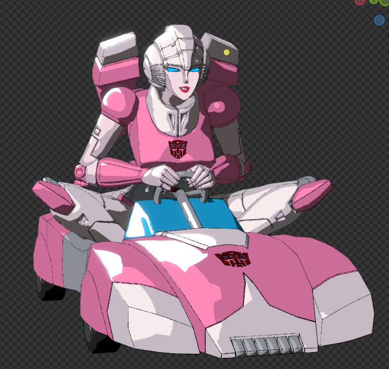 1girl, 3d, andypurro, arcee, autobot, backpack, bag, blender_(medium)