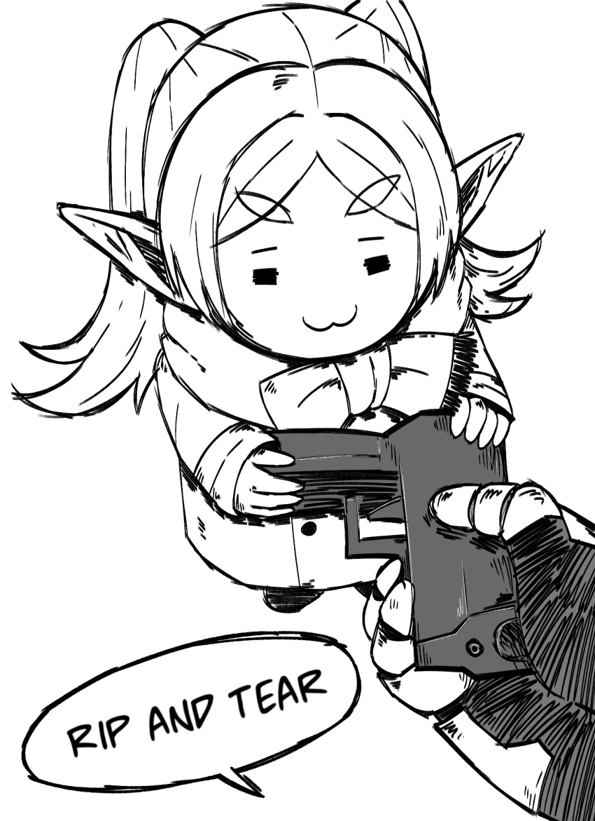 1boy, 1girl, :3, basedlida, chibi, coat, doom_(series), doomguy