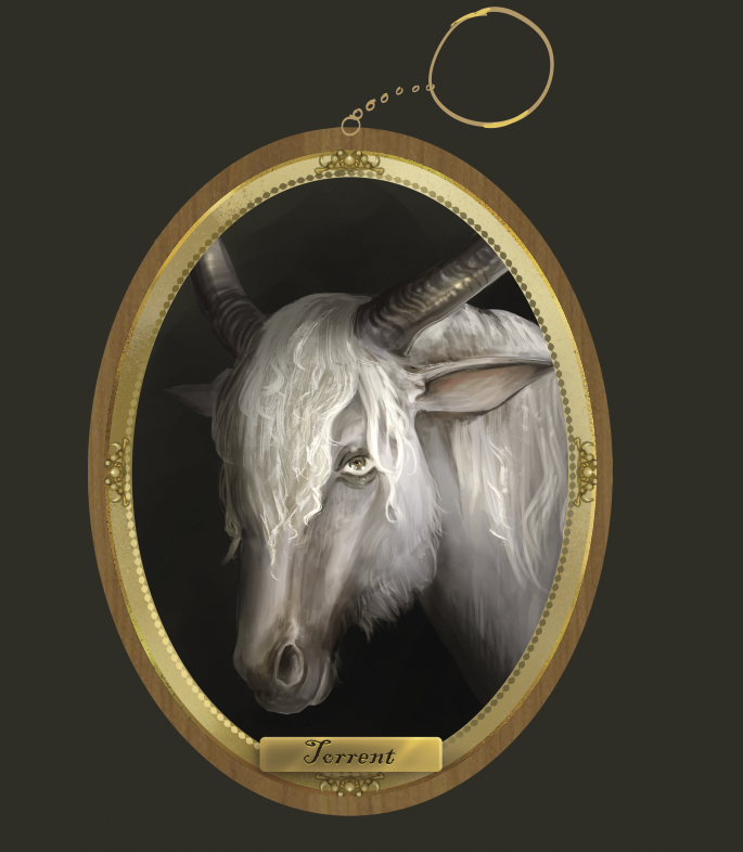 animal, animal_ears, black_horns, chain, charm_(object), dark_green_background, dovahcaine, elden_ring