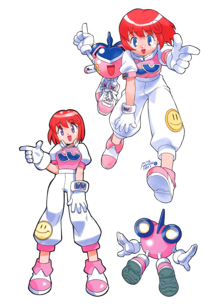 1990s_(style), 1girl, artist_name, blue_eyes, character_name, dated, full_body, gloves