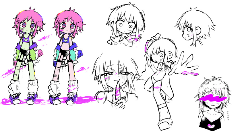 1girl, aqua_jacket, bandage_on_leg, blood, blood_on_face, blood_on_hands, blood_on_knife, blood_on_leg