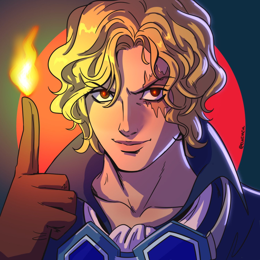 1boy, ascot, blonde_hair, brown_gloves, circle, close-up, collared_shirt, ellie_mehl
