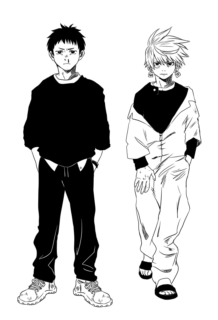 absurdres, akwaro_phenomenon_re, full_body, highres, kaine_kaneda, kat_yuusha, monochrome, reference_sheet, serious, shoes