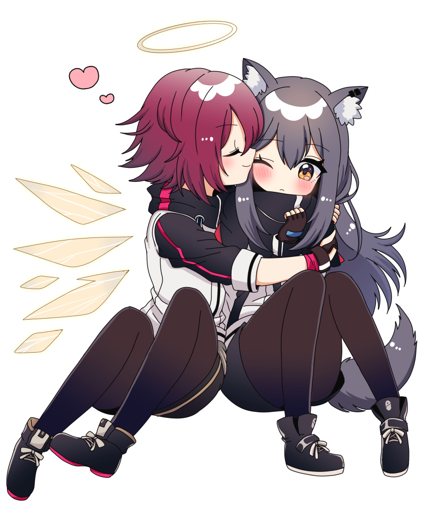 2girls, ;(, absurdres, animal_ear_fluff, animal_ear_piercing, animal_ears, arknights, arm_around_back