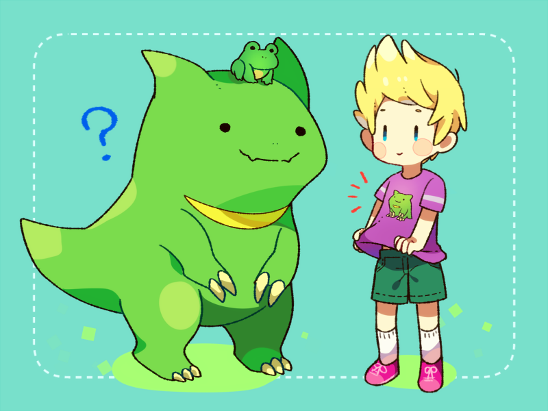 0mzum1, 1boy, ?, animal_on_head, aqua_background, black_eyes, blonde_hair, blue_eyes
