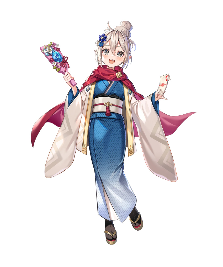 1girl, blue_kimono, dragonstone, envelope, fire_emblem, fire_emblem_fates, fire_emblem_heroes, flower