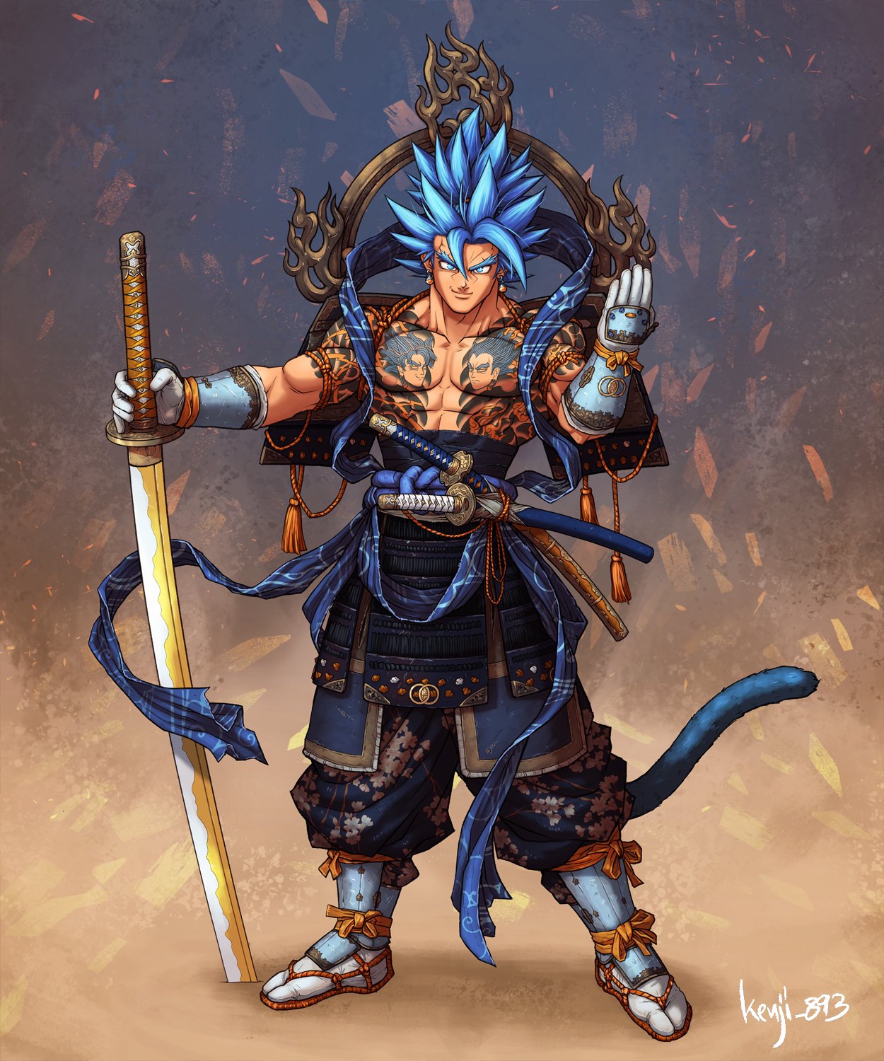 1boy, abs, alternate_costume, armor, artist_name, collarbone, dragon_ball, dragon_ball_super