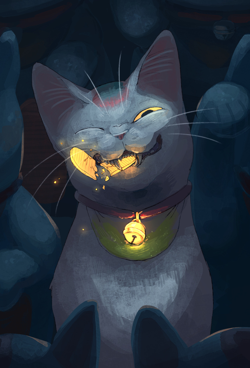 animal, animal_focus, bell, biting, broken, cat, coin, colored_sclera