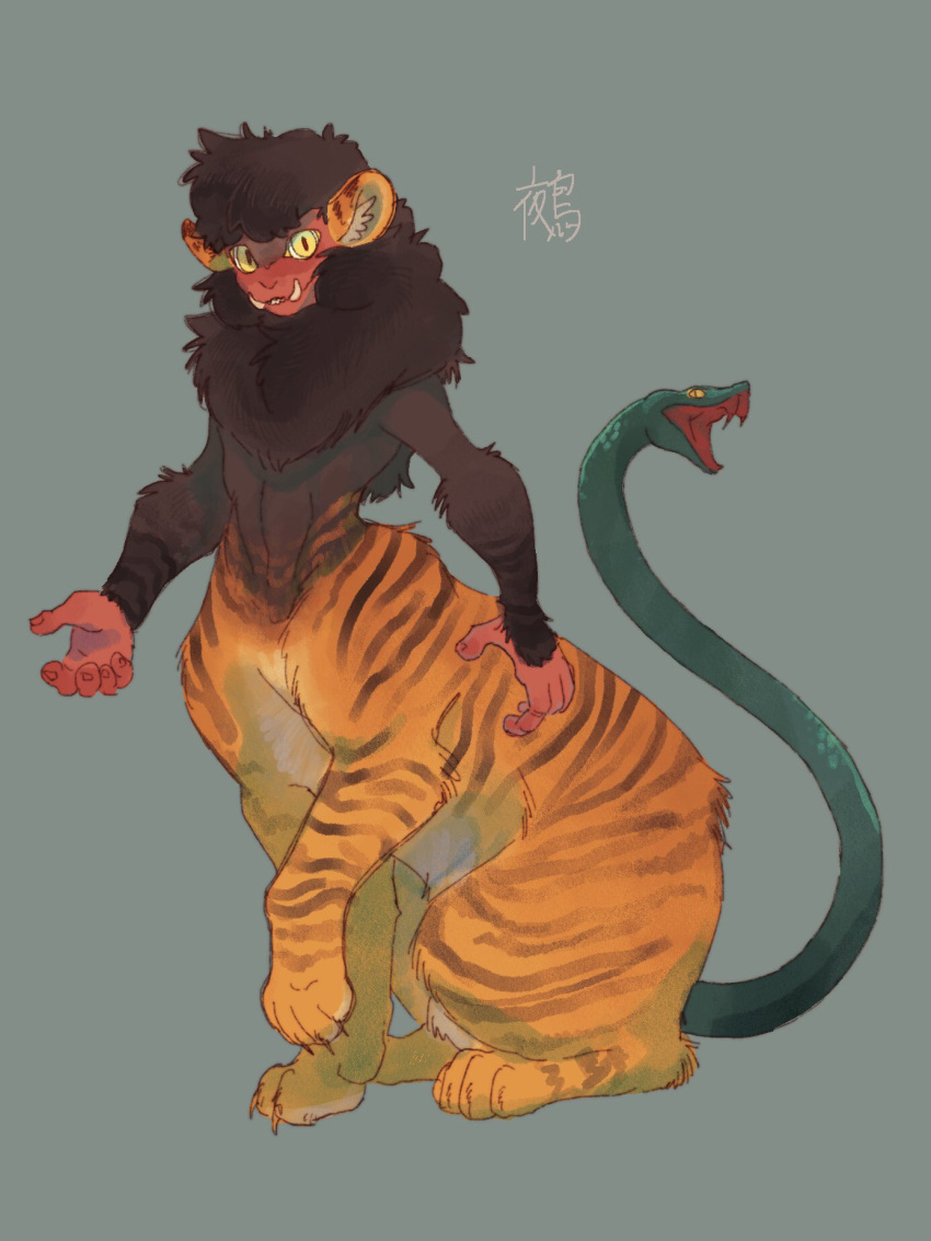 animal_focus, beckoning, fangs, grey_background, highres, looking_at_viewer, making-of_available, monkey