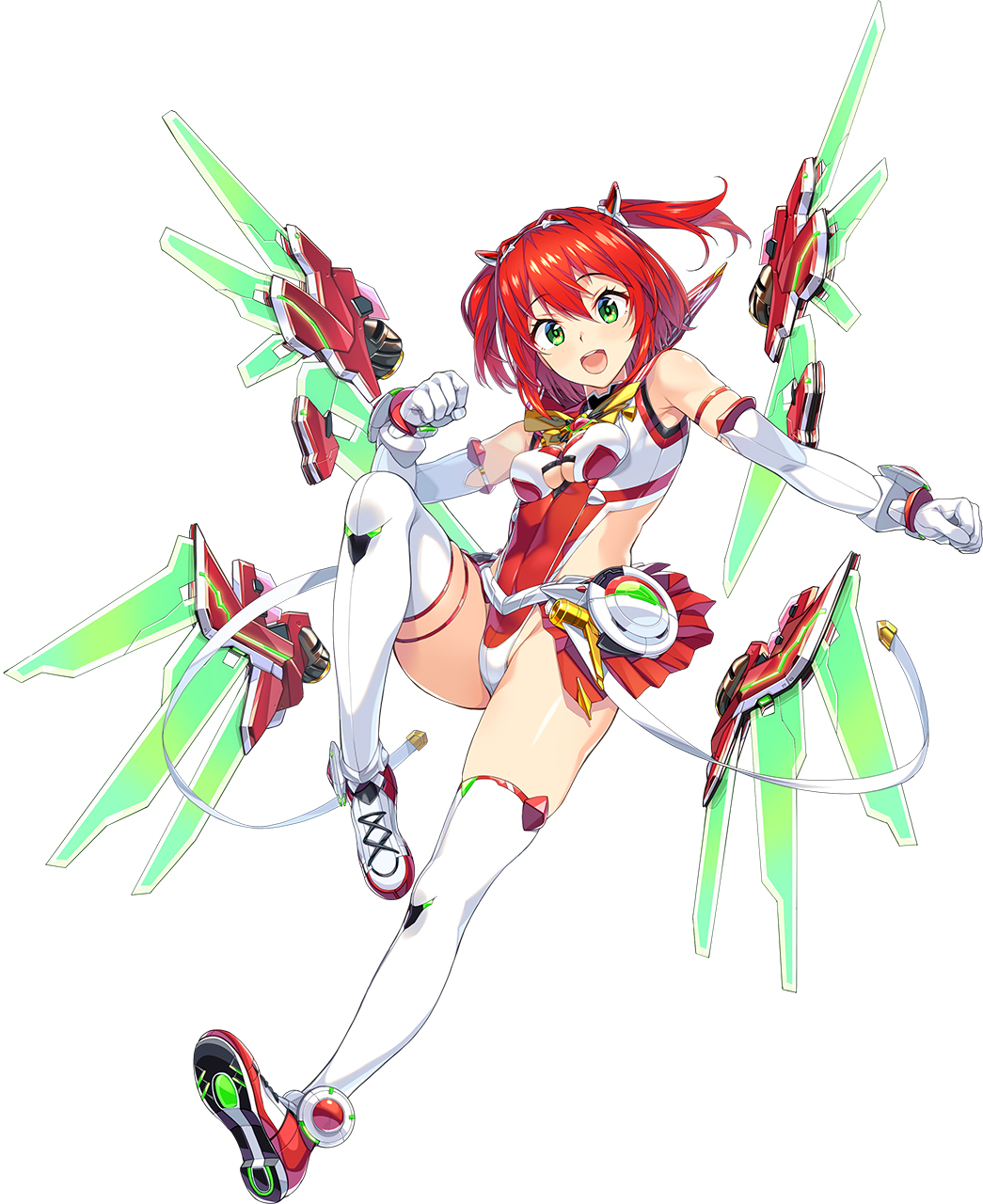 1girl, detached_wings, elbow_gloves, escalation_heroines, full_body, gin_(ginshari), gloves, green_eyes