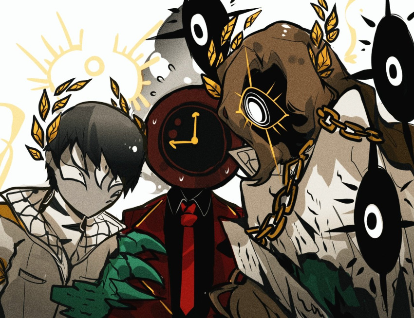 1boy, 1girl, 1other, aislan, angel_wings, black_shirt, cape, claws