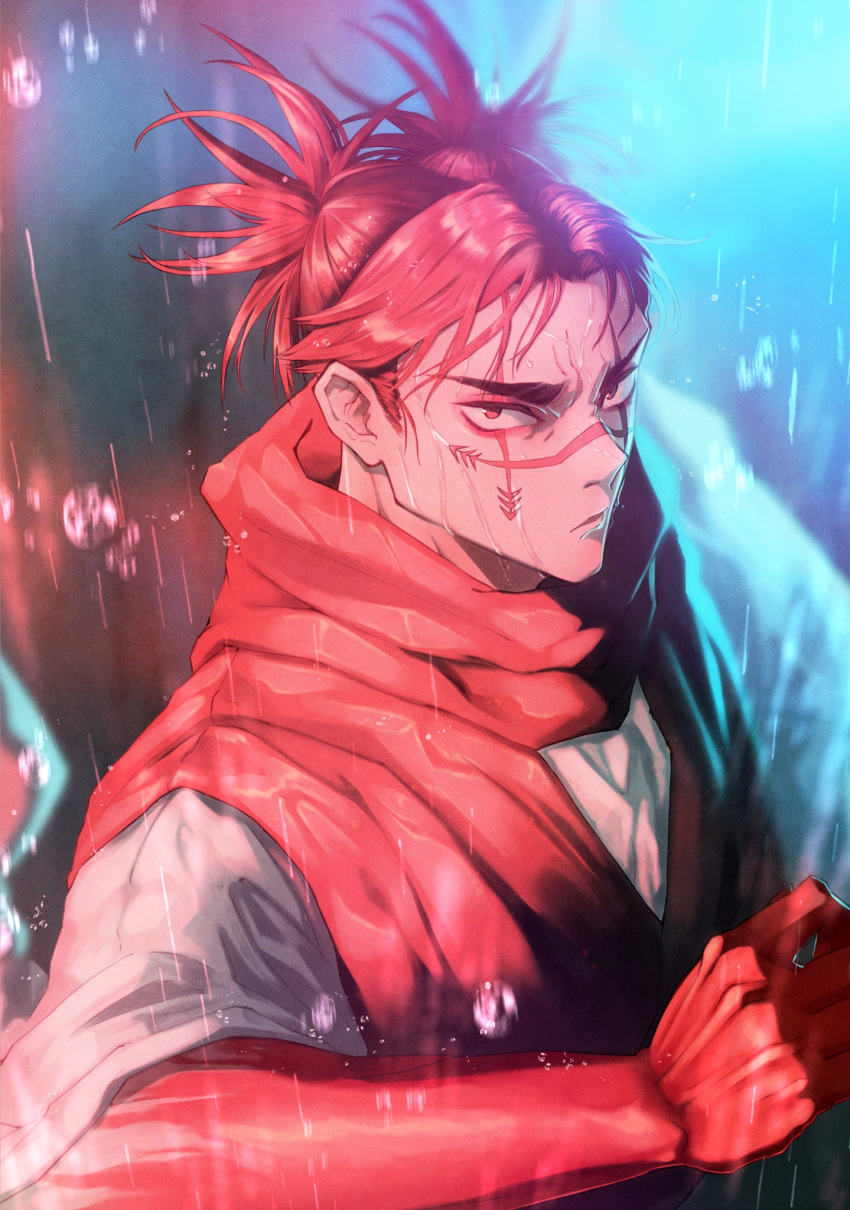 1boy, akigiri_pp, choso_(jujutsu_kaisen), facial_tattoo, highres, jujutsu_kaisen, looking_at_viewer, male_focus