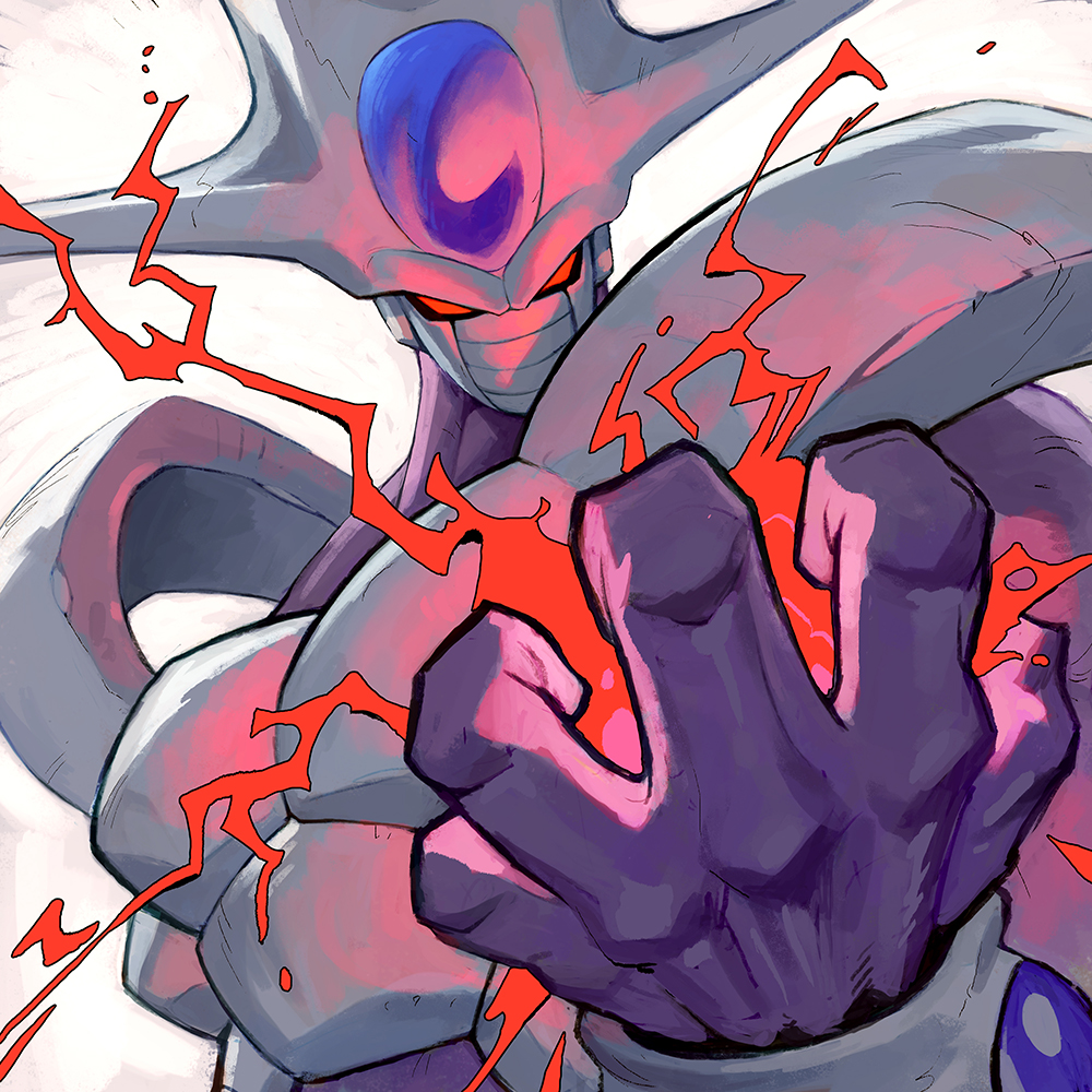 alien, aura, black_sclera, colored_sclera, colored_skin, cooler_(dragon_ball), covered_mouth, crackling_energy