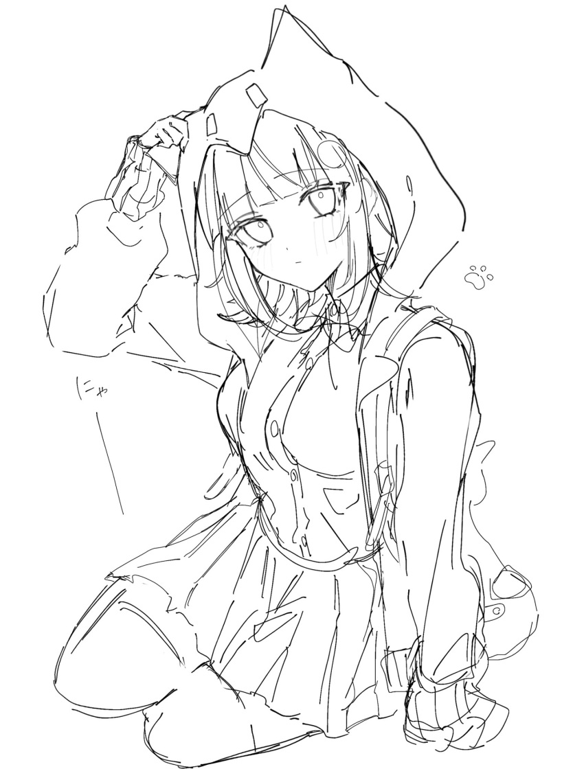 1girl, arm_support, arm_up, bag, blush, breasts, danganronpa_(series), danganronpa_2:_goodbye_despair