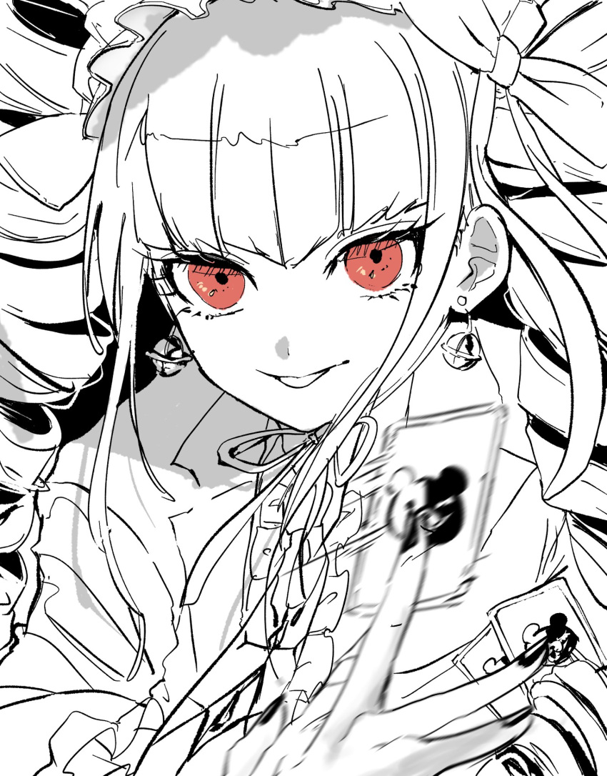 1girl, card, celestia_ludenberg, center_frills, danganronpa:_trigger_happy_havoc, danganronpa_(series), drill_hair, earrings