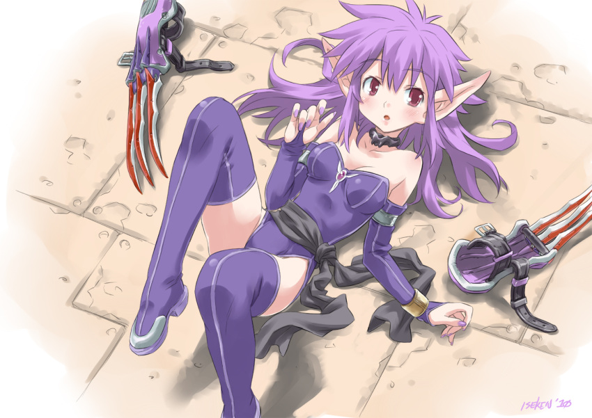 blush, boots, bridal_gauntlets, choker, claw_(weapon), claws, isedaichi_ken, leotard