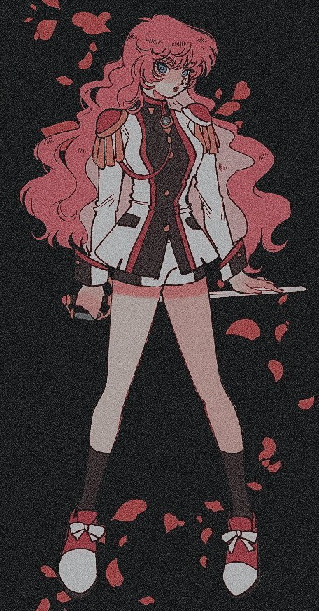 1girl, aiguillette, black_socks, blue_eyes, epaulettes, falling_petals, film_grain, full_body