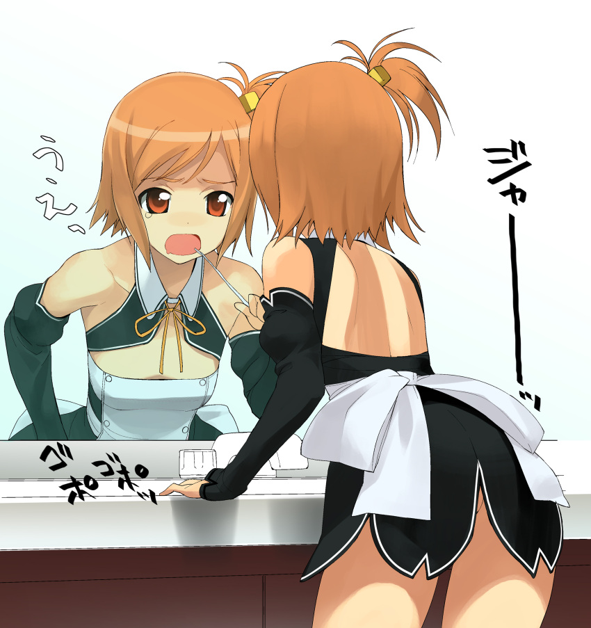 absurdres, ass, bare_shoulders, dream_c_club, flat_chest, hair_cubes, hair_ornament, highres