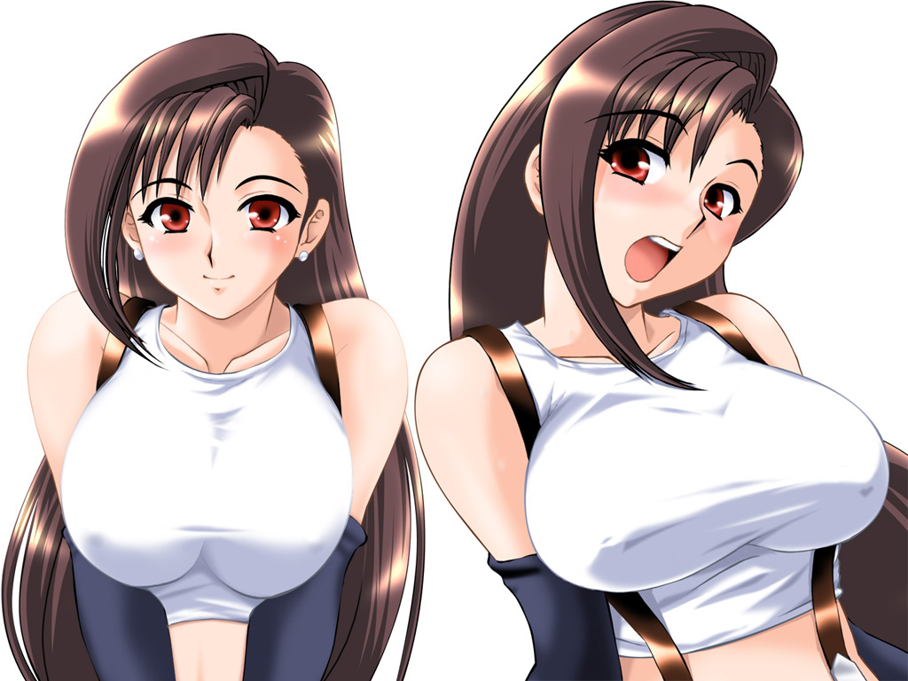 breasts, final_fantasy, final_fantasy_vii, large_breasts, open_mouth, suspenders, tank_top, tifa_lockhart