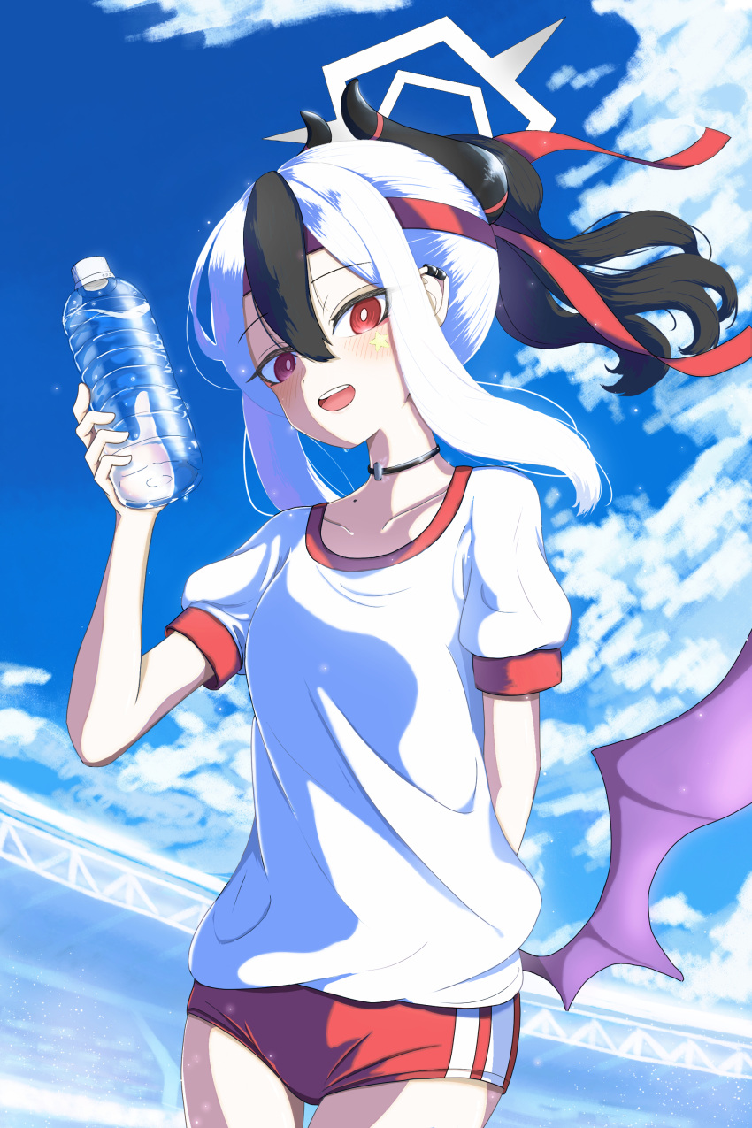 1girl, absurdres, alternate_costume, arm_behind_back, black_choker, black_hair, black_horns, blue_archive