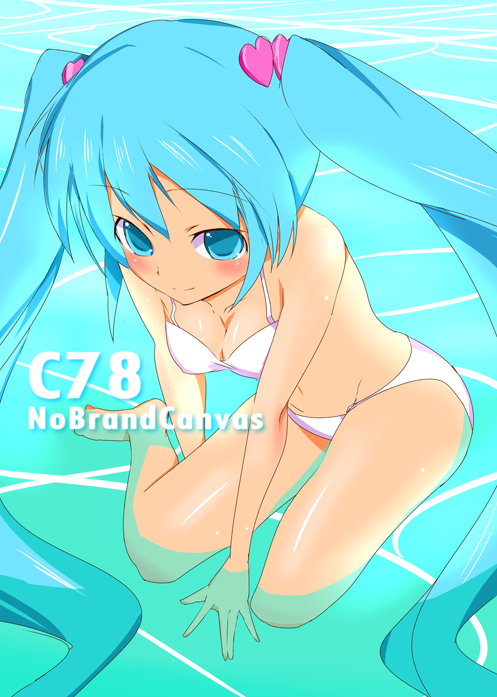aqua_hair, bad_id, bikini, breasts, cleavage, hatsune_miku, long_hair, satou_tomohiro, submerged, swimsuit, twintails, vocaloid, water