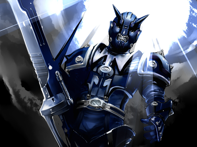 blue_oni, doku_gorira, horns, kamen_rider, kamen_rider_den-o_(series), monster, oni, sword, teddy_(den-o), weapon