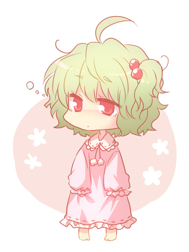 alternate_hairstyle, chibi, circle, green_hair, hair_bobbles, hair_ornament, kazami_yuuka, lowres