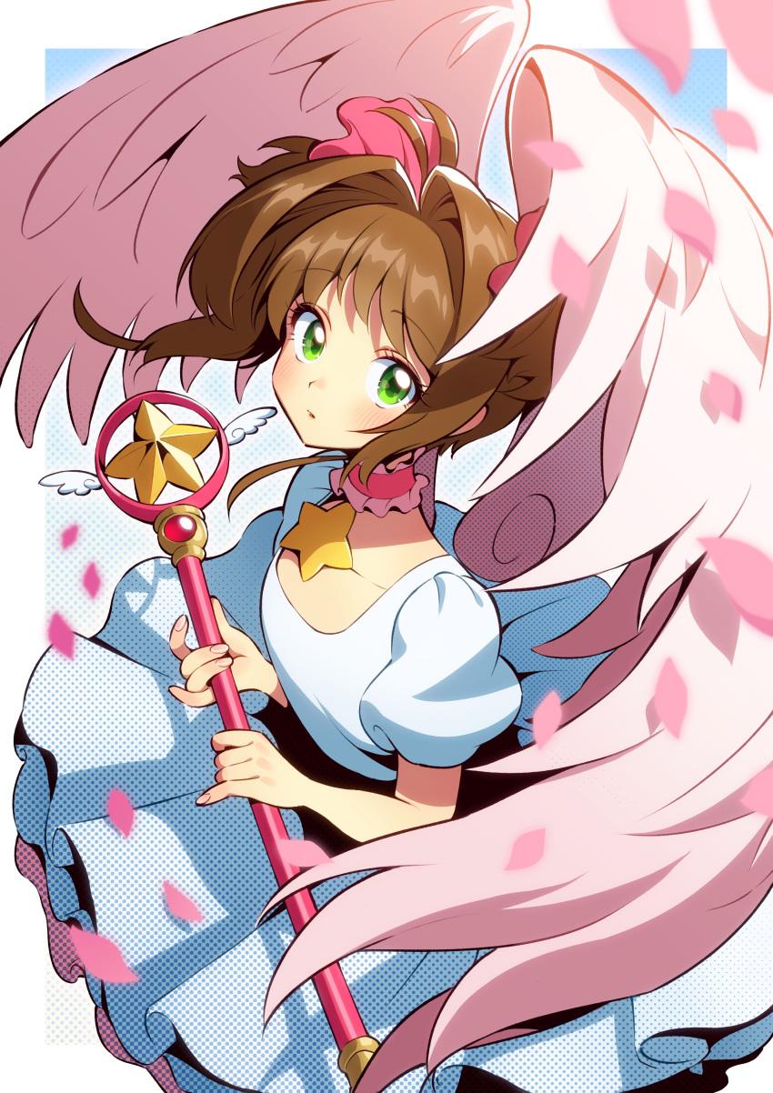 1girl, absurdres, brown_hair, cardcaptor_sakura, choker, dress, frilled_choker, frills
