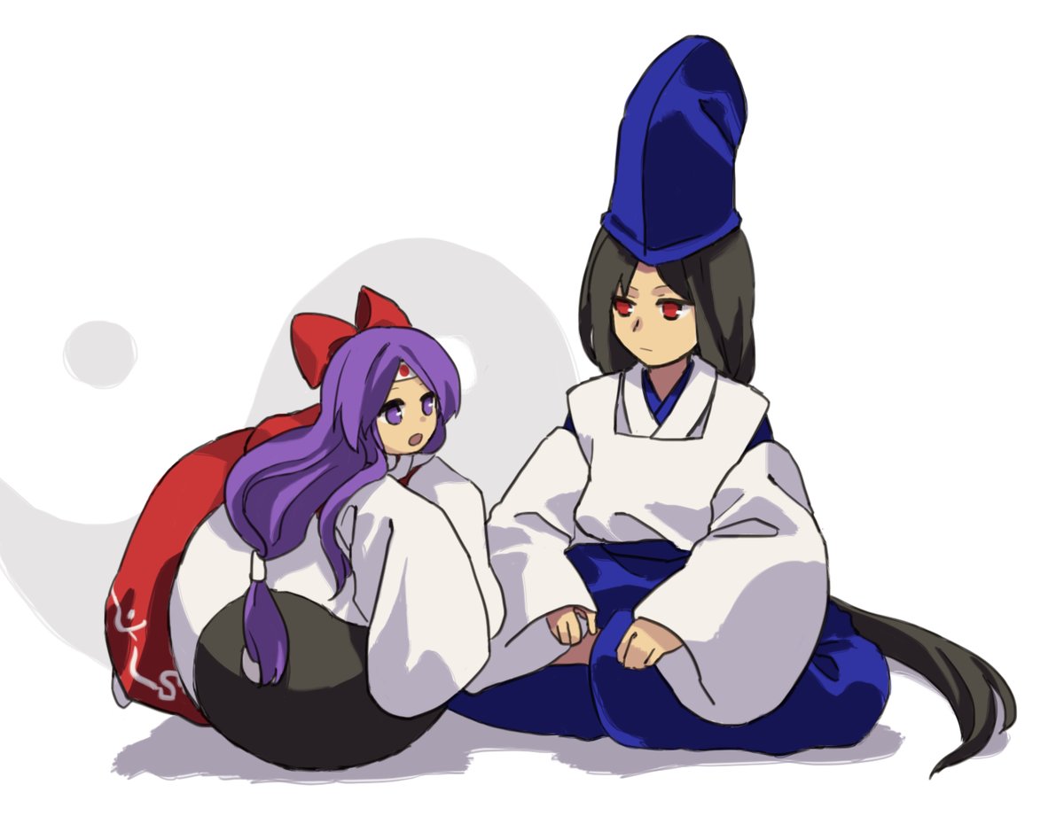1boy, 1girl, black_hair, blue_headwear, blue_pants, commentary_request, detached_sleeves, hair_ribbon