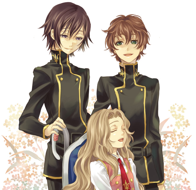bad_id, black_hair, brown_hair, closed_eyes, code_geass, green_eyes, kururugi_suzaku, lelouch_lamperouge