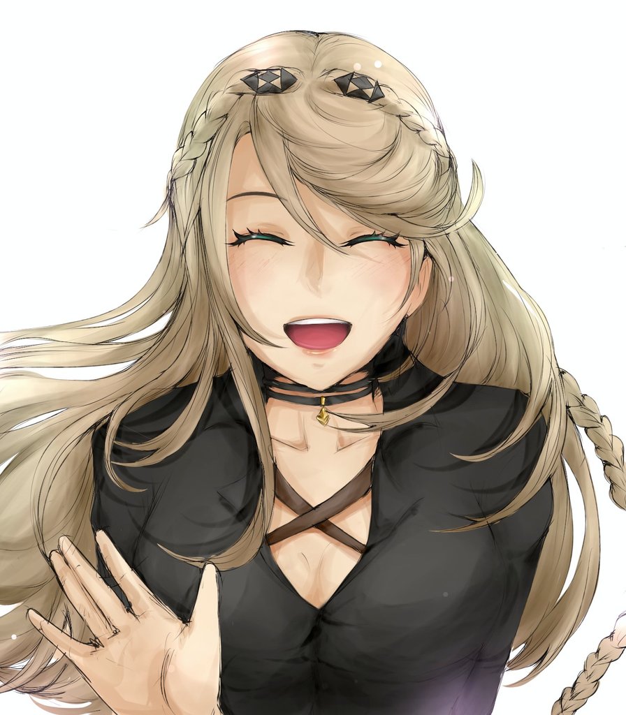 1girl, black_shirt, blonde_hair, braid, breasts, closed_eyes, crown_braid, eiyuu_densetsu