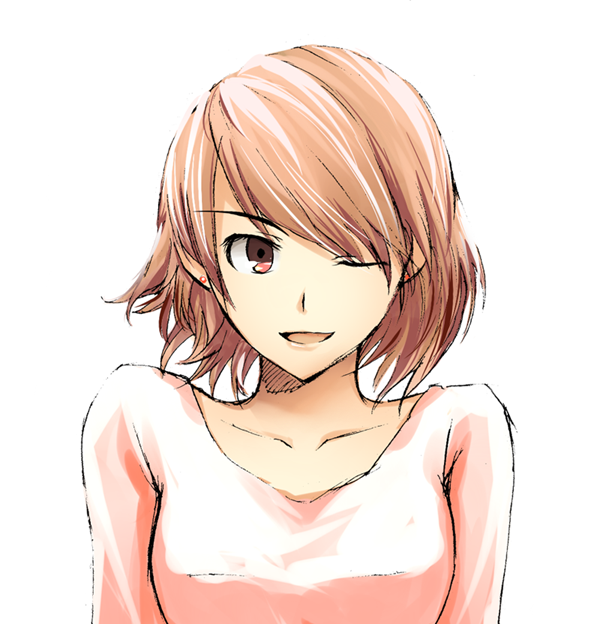 persona, persona_3, sandwich_(artist), short_hair, solo, sweater, takeba_yukari, wink