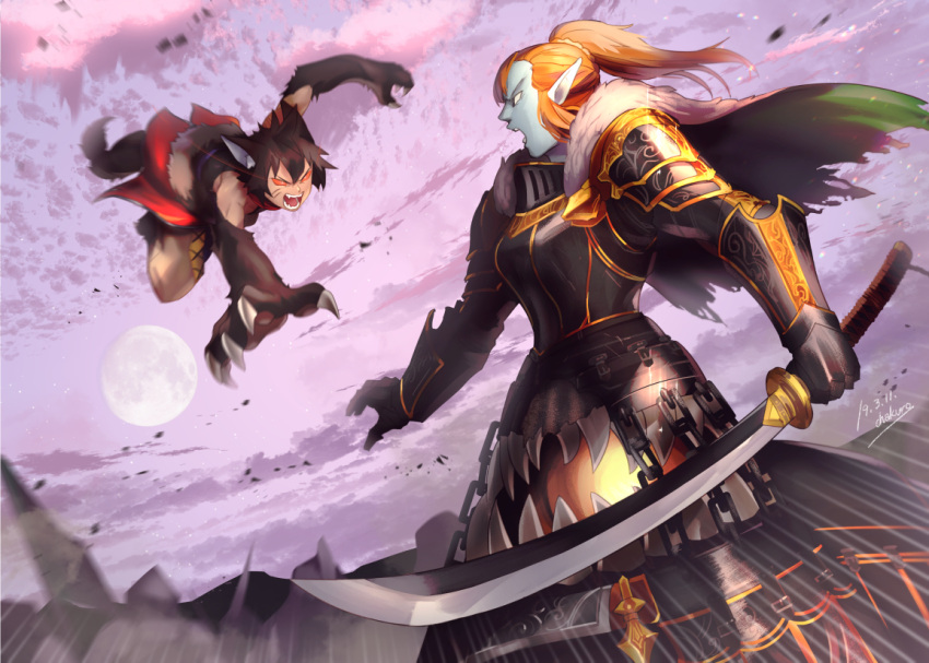 1boy, 1girl, adela_the_beast, animal_ear_fluff, animal_ears, animal_feet, animal_hands, armor