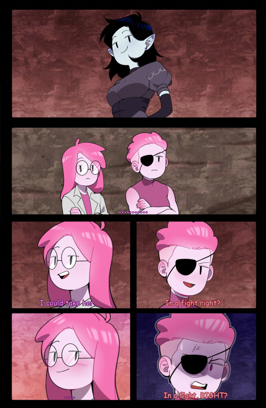 3girls, absurdres, adventure_time, adventure_time:_fionna_and_cake, black_hair, colored_skin, dual_persona, eyepatch