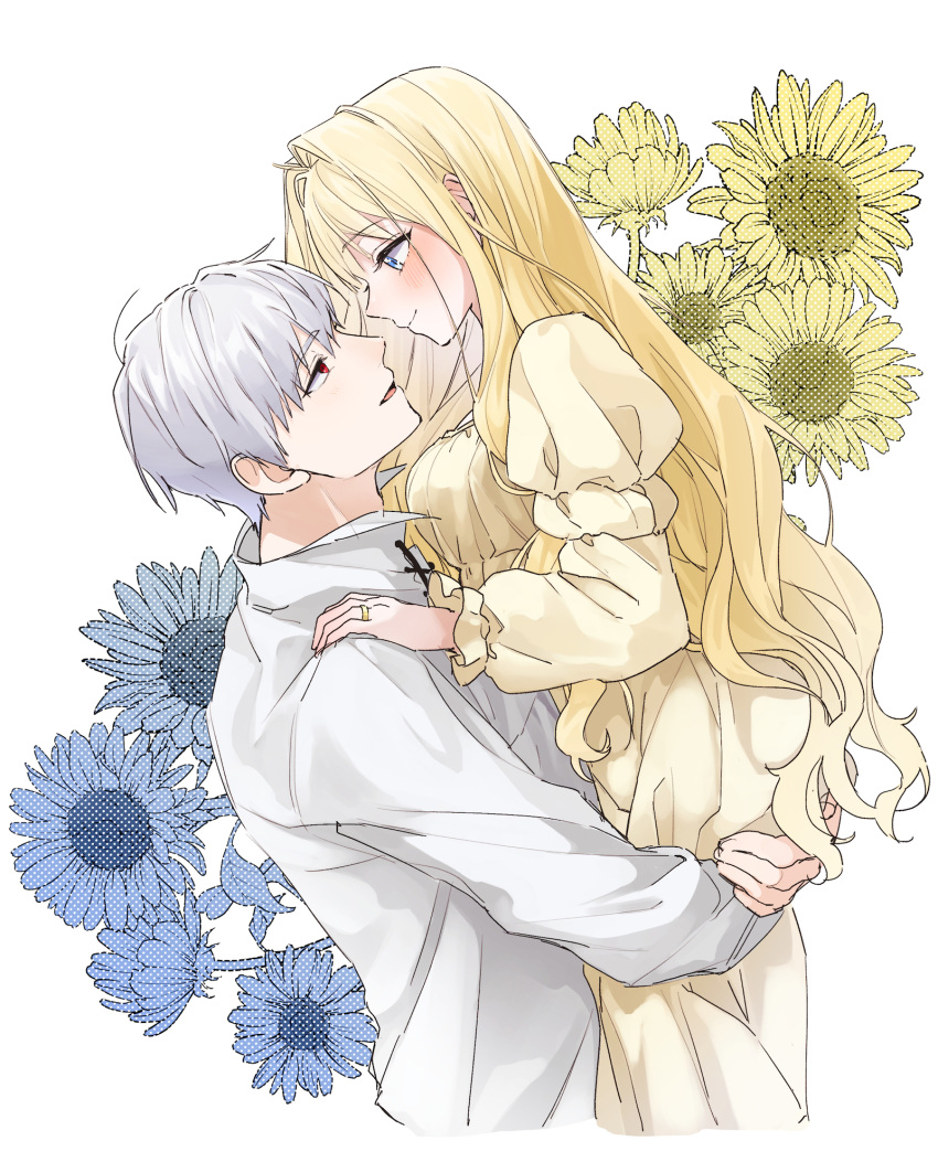 1boy, 1girl, blush, breasts, carrying, carrying_person, closed_mouth, copyright_request