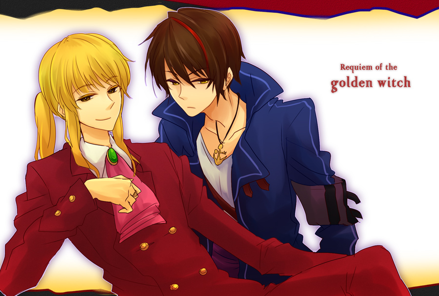 androgynous, blonde_hair, brown_hair, eringi_oishii, formal, male, necktie, ponytail