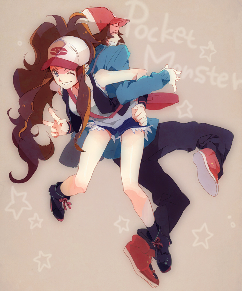 antenna_hair, bad_id, bag, bare_shoulders, baseball_cap, blue_eyes, boots, brown_hair