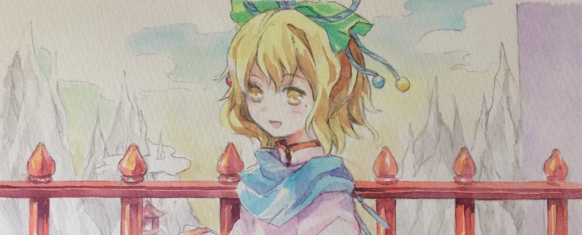 1girl, blonde_hair, blue_bow, bow, character_request, commentary_request, day, fence